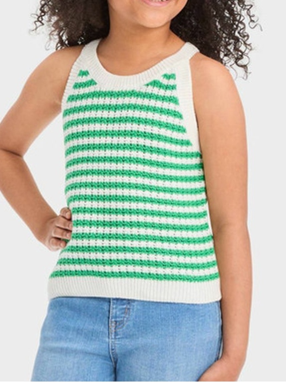 CAT & JACK Green & White Striped Knit Tank Top